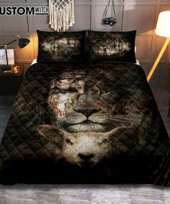 The Lion Of Judah And Lamb Quilt Bedding Set - Christian Bedroom - Religious Home Decor