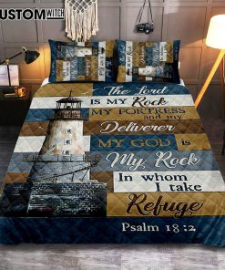 The Lord Is My Rock Lighthouse Wood Cross Quilt Bedding Set Print - Inspirational Quilt Bedding Set Art - Christian Bedroom Home Decor