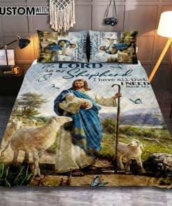 The Lord Is My Shepherd I Have All That I Need Walking With Lambs Jesus Quilt Bedding Set Prints - Jesus Christ Quilt Bedding Set Art - Christian Cover Twin Bedding Decor