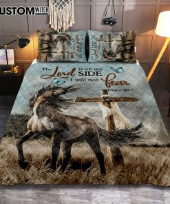 The Lord Is On My Side Horse Cross Quilt Bedding Set Prints - Christian Cover Twin Bedding Decor - Bible Verse Quilt Bedding Set Art