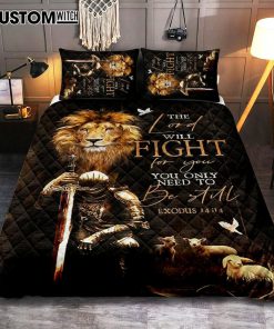 The Lord Will Fight For You Quilt Bedding Set - Knight Of The God Lion Of Judah Quilt Bedding Set Bedroom - Christian Home Decor
