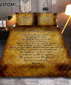 The Lord's Prayer Matthew 6 9 13 Brown Quilt Bedding Set Print - Christian Quilt Bedding Set Bedroom Decor