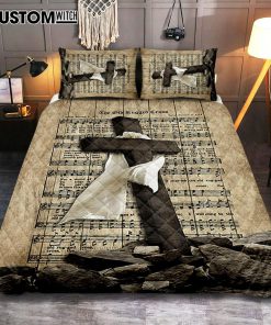 The Old Rugged Cross Quilt Bedding Set - Black Cross White Silk Music Sheet Quilt Bedding Set Bedroom - Bible Verse Quilt Bedding Set Art - Christian Home Decor