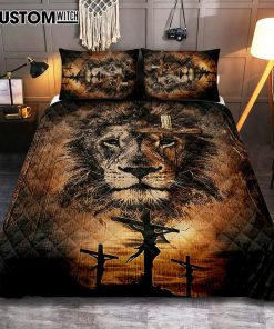 The Rugged Cross And Amazing Lion Quilt Bedding Set - Christian Bedroom - Religious Home Decor