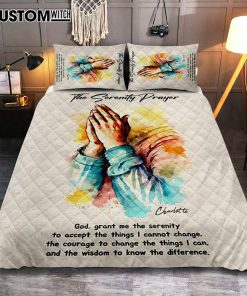 The Serenity Prayer Praying Hands Personalized Quilt Bedding Set Bedroom - Christian Quilt Bedding Set Prints - Bible Verse Gift For Women Of God