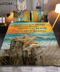 There Is A Piece Of My Heart Starfish Blue Ocean Sunset Quilt Bedding Set Bedroom - Christian Quilt Bedding Set Prints - Bible Verse Quilt Bedding Set Art