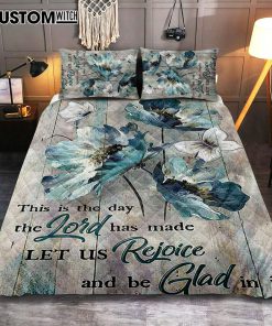 This Is The Day The Lord Has Made Blue Flower Butterfly Quilt Bedding Set Art - Christian Art - Bible Verse Bedroom - Religious Home Decor