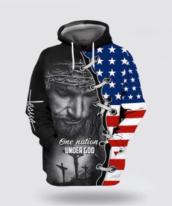 Three Crosses One Nation Under God Jesus Wreath American Flag 3D Hoodies For Women Men, God 3D Printed Hoodie, Christian Apparel Hoodies