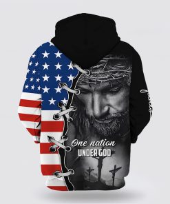Three Crosses One Nation Under God Jesus Wreath American Flag 3D Hoodies For Women Men, God 3D Printed Hoodie, Christian Apparel Hoodies