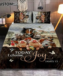 Today I Choose Joy Animal Hummingbird Quilt Bedding Set Bedroom - Christian Quilt Bedding Set Prints - Bible Verse Quilt Bedding Set Art