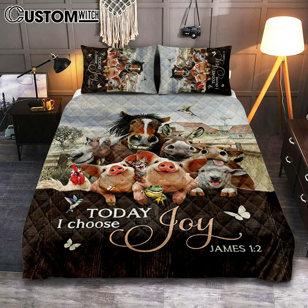 Today I Choose Joy Animal Hummingbird Quilt Bedding Set Bedroom - Christian Quilt Bedding Set Prints - Bible Verse Quilt Bedding Set Art