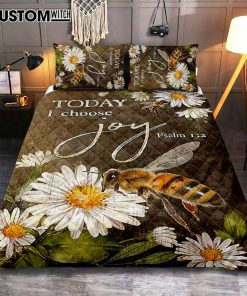 Today I Choose Joy Bee Daisy Flowers Quilt Bedding Set Bedroom - Bible Verse Quilt Bedding Set Art - Christian Home Decor
