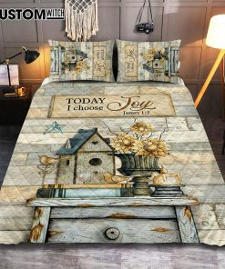 Today I Choose Joy Birdhouse Sunflower Vase Quilt Bedding Set Bedroom - Bible Verse Quilt Bedding Set Art - Christian Home Decor