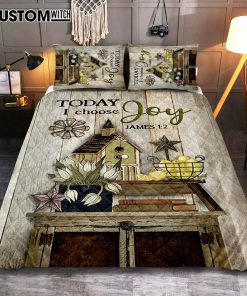 Today I Choose Joy Birdhouse Yellow Lemon Quilt Bedding Set Bedroom - Bible Verse Quilt Bedding Set Art - Christian Home Decor