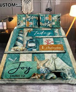 Today I Choose Joy Blue Background Quilt Bedding Set Bedroom - Christian Quilt Bedding Set Prints - Bible Verse Quilt Bedding Set Art