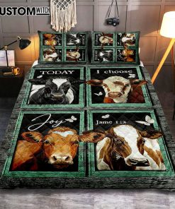 Today I Choose Joy Cow Mint Window Butterfly Quilt Bedding Set Bedroom - Bible Verse Quilt Bedding Set Art - Christian Home Decor