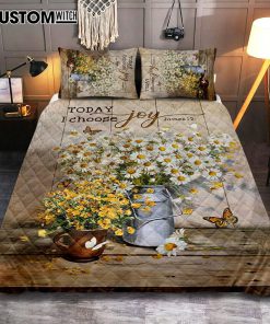 Today I Choose Joy Daisy Flower Butterfly Quilt Bedding Set Bedroom - Bible Verse Quilt Bedding Set Art - Christian Home Decor