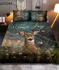Today I Choose Joy Deer Butterfly Flower Field Quilt Bedding Set Bedroom - Bible Verse Quilt Bedding Set Art - Christian Home Decor