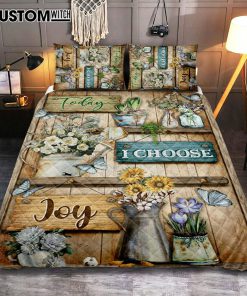 Today I Choose Joy Flower Butterfly Quilt Bedding Set Prints - Christian Cover Twin Bedding Decor - Bible Verse Quilt Bedding Set Art