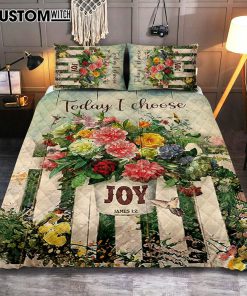 Today I Choose Joy Flower Pot Hummingbird Quilt Bedding Set Print - Inspirational Quilt Bedding Set Art - Christian Bedroom Home Decor