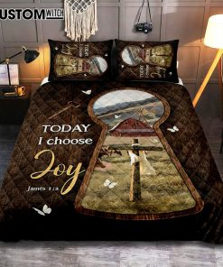 Today I Choose Joy Key Cross Symbol Green Meadow Land Quilt Bedding Set Bedroom - Christian Quilt Bedding Set Prints - Bible Verse Quilt Bedding Set Art