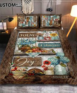Today I Choose Joy Kitchen Blue Hydrangea Quilt Bedding Set Bedroom - Bible Verse Quilt Bedding Set Art - Christian Home Decor