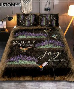 Today I Choose Joy Lavender Flower Hummingbird Quilt Bedding Set Print - Inspirational Quilt Bedding Set Art - Christian Bedroom Home Decor