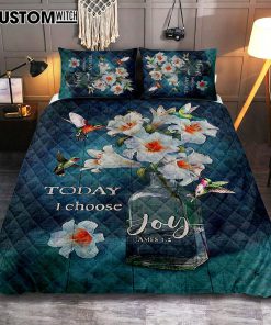 Today I Choose Joy Lily Hummingbird - Quilt Bedding Set Bedroom - Bible Verse Quilt Bedding Set Art - Christian Home Decor