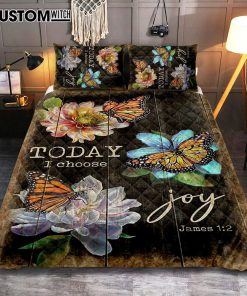 Today I Choose Joy Orange Butterfly Quilt Bedding Set Print - Inspirational Quilt Bedding Set Art - Christian Bedroom Home Decor