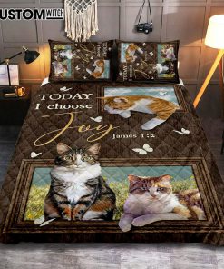 Today I Choose Joy Pretty Cat Yellow Daisy Field Quilt Bedding Set Print - Inspirational Quilt Bedding Set Art - Christian Bedroom Home Decor