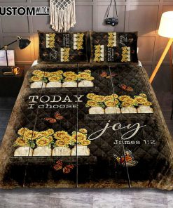 Today I Choose Joy Sunflower Orange Butterfly Quilt Bedding Set Bedroom - Bible Verse Quilt Bedding Set Art - Christian Home Decor