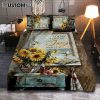 Today I Choose Peace Brown Butterfly Sunflower Quilt Bedding Set Print - Inspirational Quilt Bedding Set Art - Christian Bedroom Home Decor