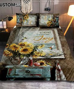 Today I Choose Joy Sunflower Vase Hummingbird Quilt Bedding Set Bedroom - Christian Quilt Bedding Set Prints - Bible Verse Quilt Bedding Set Art