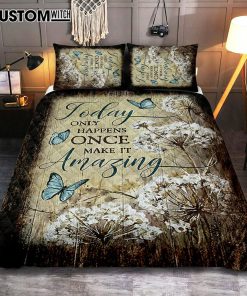 Today Only Happens Once Blue Butterfly Dandelion Quilt Bedding Set Print - Inspirational Quilt Bedding Set Art - Christian Bedroom Home Decor