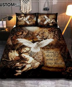 Trust In The Lord Quilt Bedding Set - The Life Of Jesus Lion Dove Quilt Bedding Set Bedroom - Bible Verse Quilt Bedding Set Art - Christian Home Decor