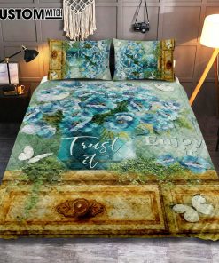 Trust It Enjoy It God Quilt Bedding Set Prints - Christian Cover Twin Bedding Decor - Bible Verse Quilt Bedding Set Art