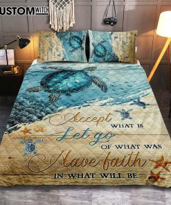 Turtle Accept Let Go Have Faith Quilt Bedding Set Art - Christian Art - Bible Verse Bedroom - Religious Home Decor