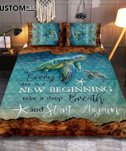 Turtle Under The Ocean Everyday Is A New Beginning Quilt Bedding Set Art - Christian Art - Bible Verse Bedroom - Religious Home Decor