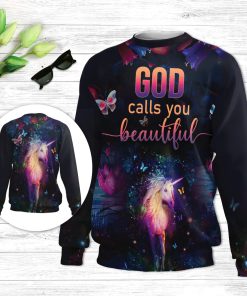 Unicorn And Butterfly God Calls You Beautiful Ugly Christmas Sweater - Christian Unisex Sweater - Religious Christmas Gift