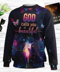 Unicorn And Butterfly God Calls You Beautiful Ugly Christmas Sweater - Christian Unisex Sweater - Religious Christmas Gift