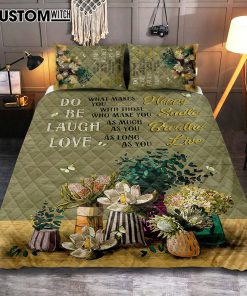 Unique Flower Green Butterfly Do What Makes You Happy Quilt Bedding Set Art - Christian Art - Bible Verse Bedroom - Religious Home Decor