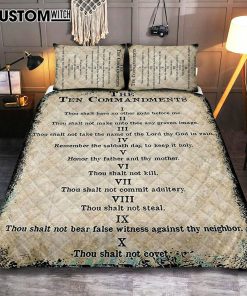 Vintage Ten Commandments Quilt Bedding Set Cover Twin Bedding Decor - Christian Quilt Bedding Set Bedroom Decor