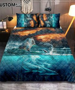 Walking On The Sea Beautiful Dolphin Quilt Bedding Set Print - Inspirational Quilt Bedding Set Art - Christian Bedroom Home Decor