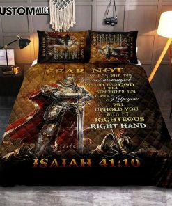 Warrior Jesus Fear Not For I Am With You Quilt Bedding Set Bedroom - Christian Quilt Bedding Set Prints - Bible Verse Quilt Bedding Set Art