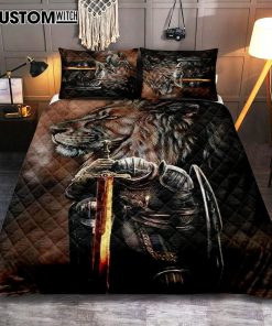 Warrior Knight Kneel And Lion Quilt Bedding Set Bedroom - Christian Home Decor - Religious Art