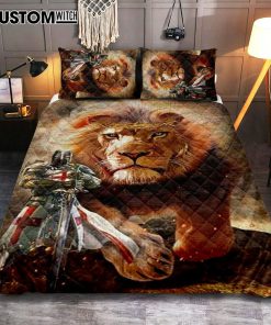 Warrior Of Christ And Lion Quilt Bedding Set Bedroom - Christian Home Decor - Religious Art