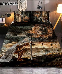 Warrior Women And Lion Of Judah Quilt Bedding Set Bedroom - Christian Quilt Bedding Set Prints - Bible Verse Quilt Bedding Set Art