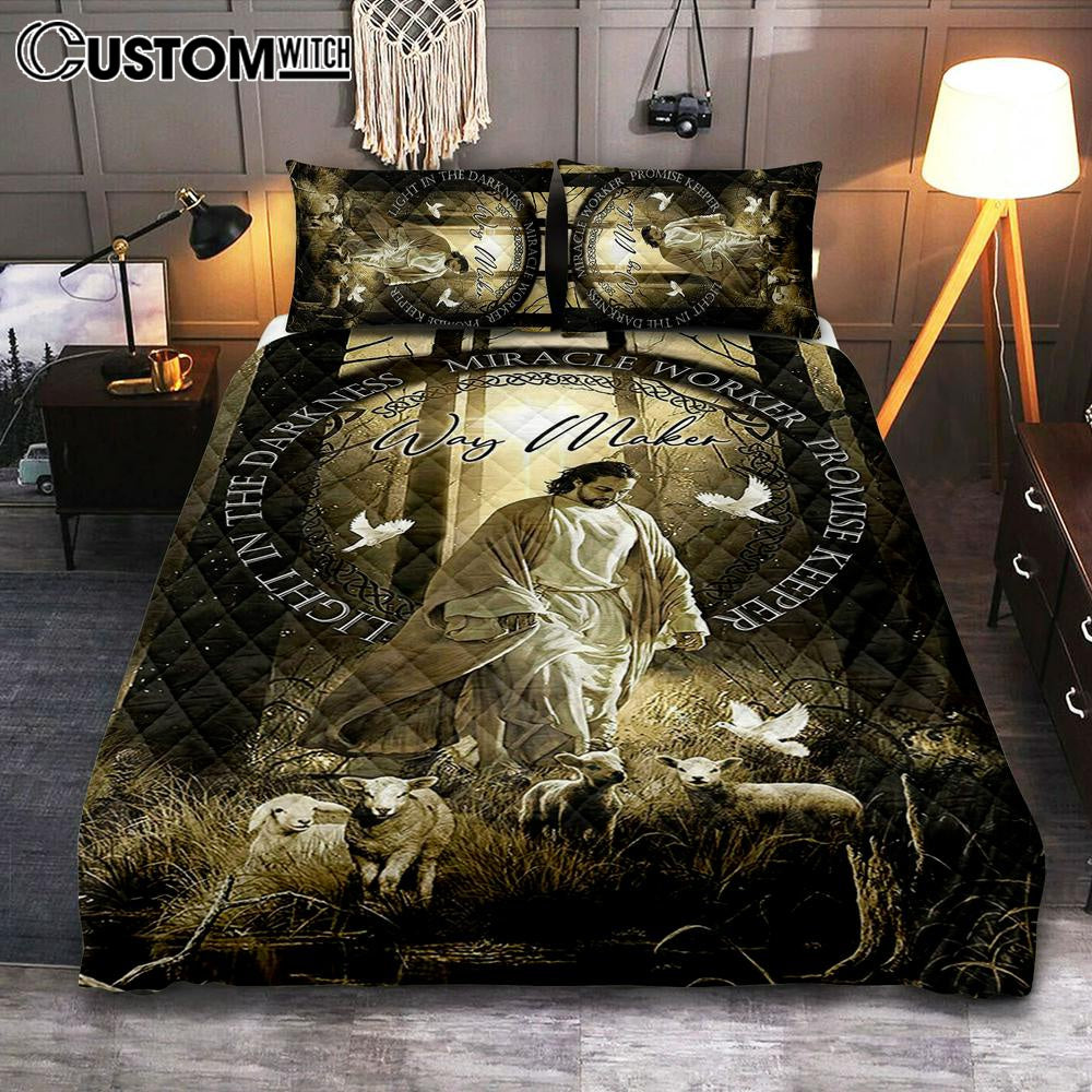 Way Maker Jesus & Lambs Quilt Bedding Set Bedroom - Jesus Quilt Bedding Set Pictures - Christian Quilt Bedding Set Bedroom