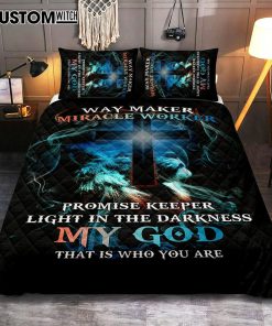 Way Maker Miracle Worker Lion & Cross Quilt Bedding Set Bedroom - Christian Cover Twin Bedding Quilt Bedding Set - Religious Quilt Bedding Set Prints