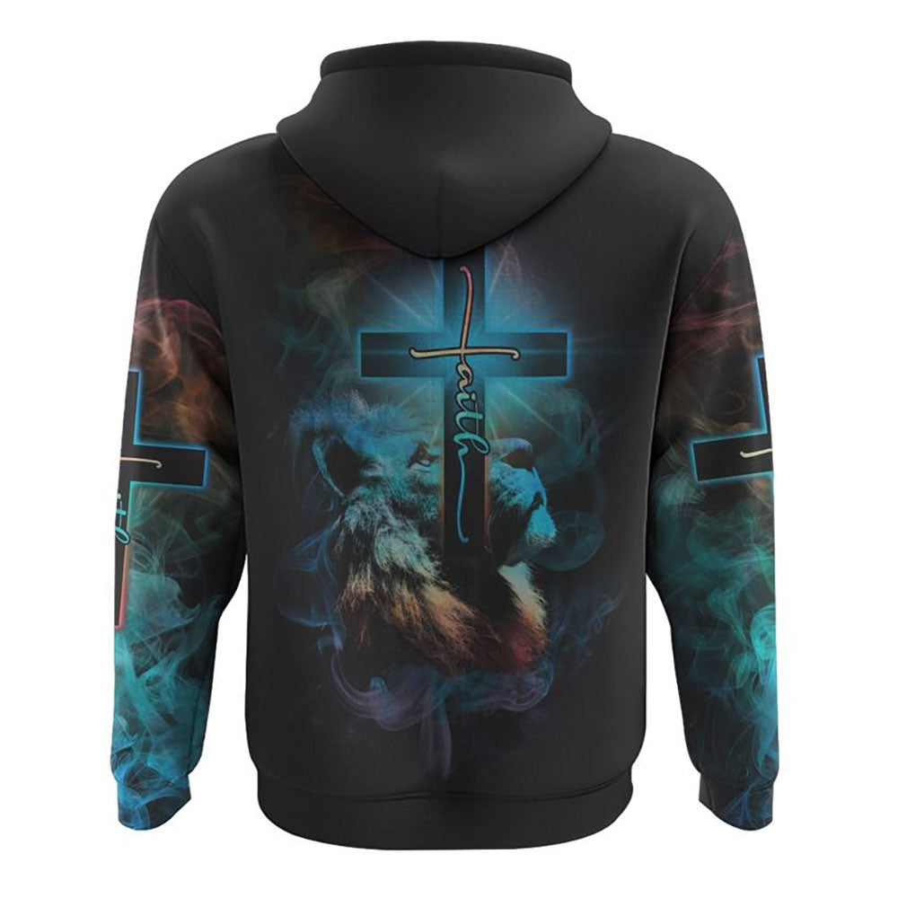 Way Maker Miracle Worker Lion Cross Smoke All Over Print 3D Hoodie, Christian Hoodie, Christian Sweatshirt, Bible Verse Shirt